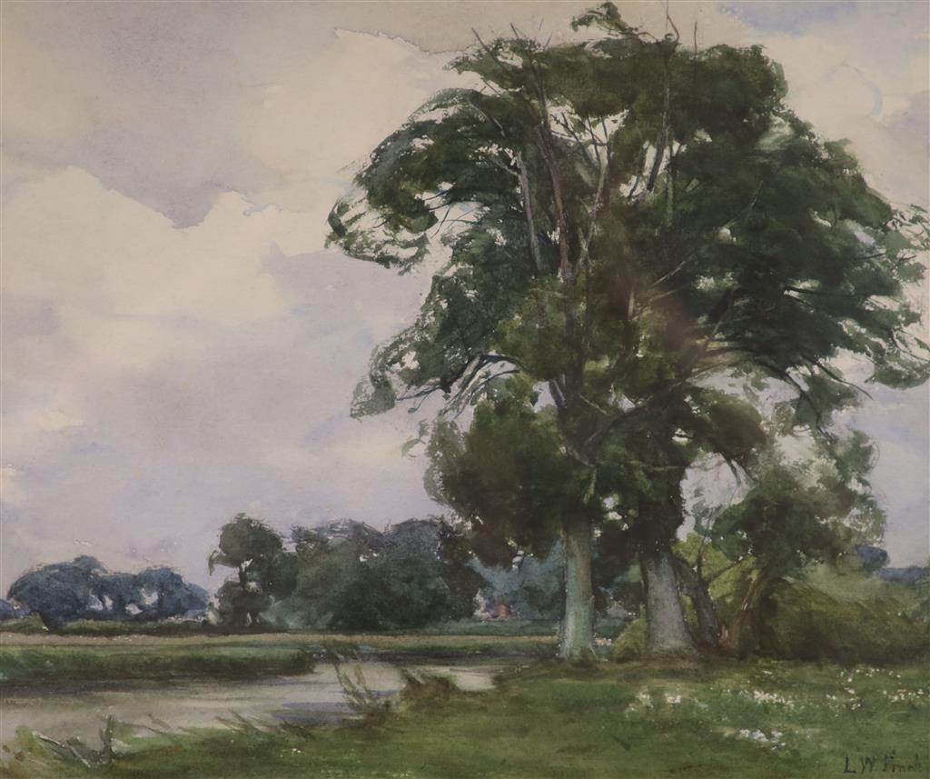 Miss Lucy Willis Finch (fl.1894-1908), watercolour, River landscape, signed, 26 x 32cm